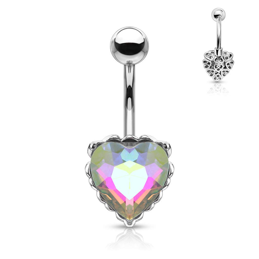 Bauchnabelpiercing Regenbogen-Effekt Kristall Herz Nabelpiercing Chirurgenstahl Bananabell viele Farben Stab 1,6/10mm