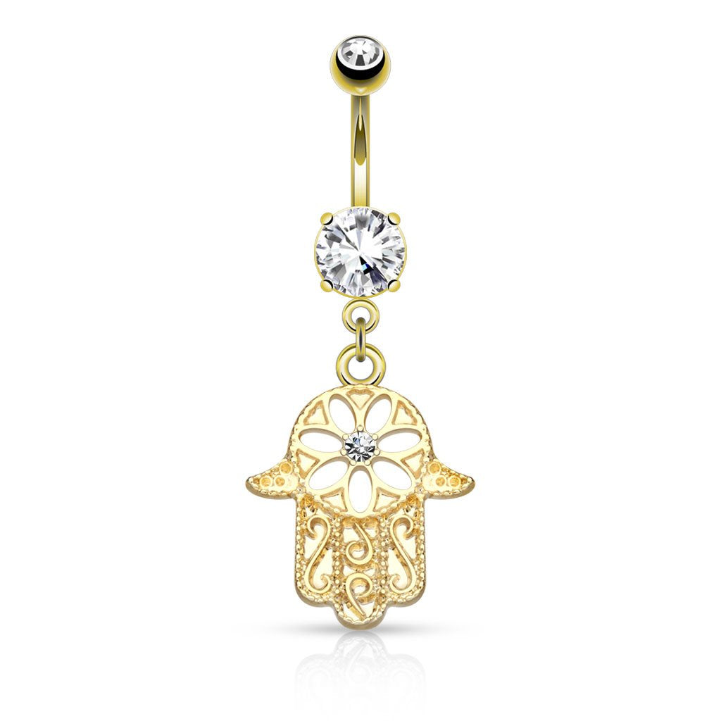 Bauchnabelpiercing Set 1,6mm 10mm Hamsa 17 x 14,7mm Nabelpiercing Chirurgenstahl Bananabell Zirkonia Farben Gold Silber Roségold