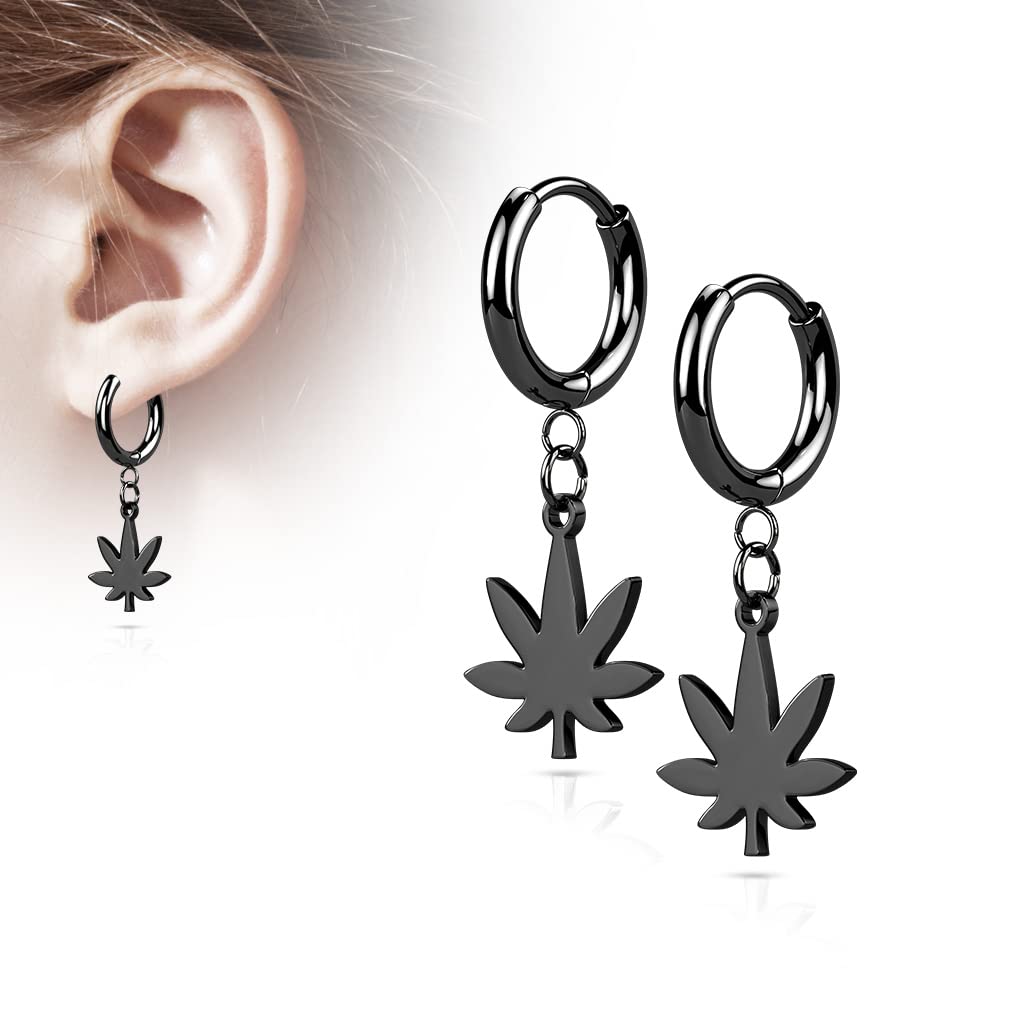1 Paar Damen Creolen Ohrhänger Hanf-Blatt Anhänger Ohrringe Ohrstecker Silber Gold Schwarz Roségold