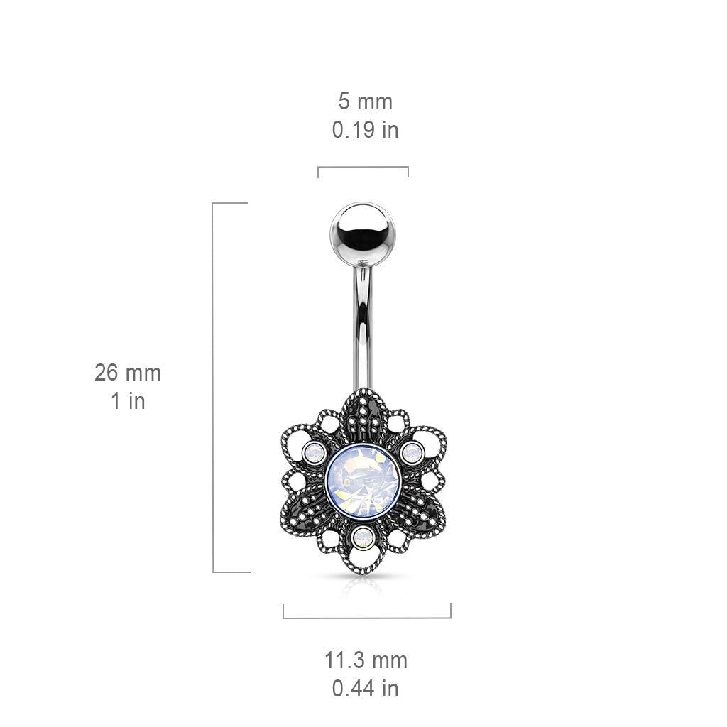 Bauchnabelpiercing Opal-Optik Antik-Silber Nabelpiercing Chirurgenstahl Bananabell Silber Rosa Grün Weiß Stab 1,6/10mm