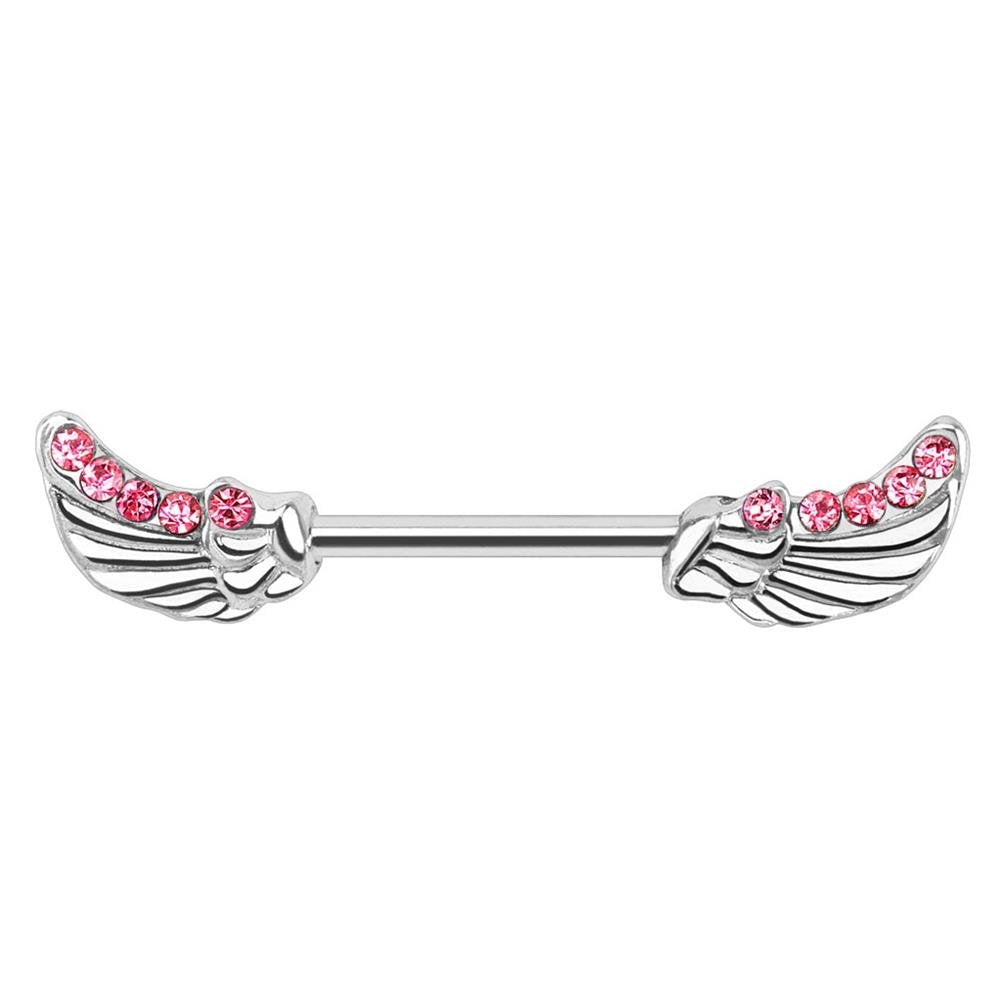 Engels-FLÜGEL Brustwarzenpiercing Brustpiercing Nippelpiercing Edelstahl VERGOLDET KRISTALL ZIRKONIA Clear PINK Aqua 1,6mm 12mm