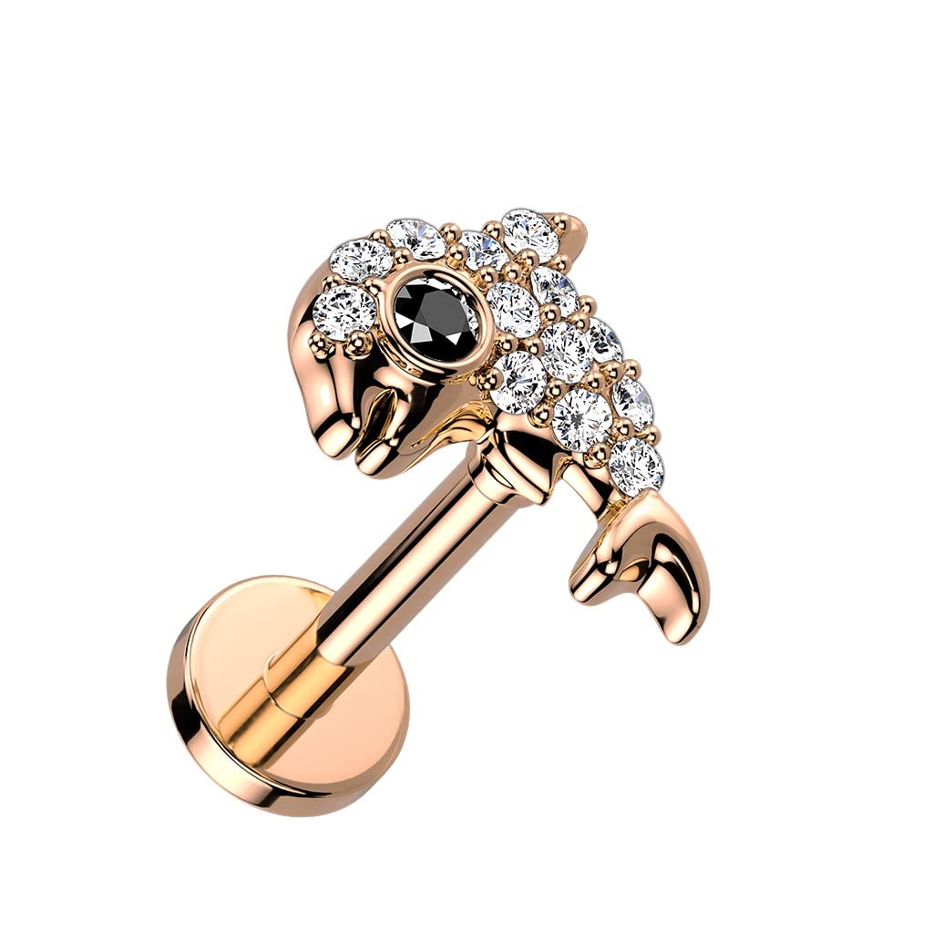 Knorpel Ohrstecker Delphin Silber Gold Roségold Pavé Zirkonia Clear Piercings Chirurgenstahl Schraubverschluss Stab 6/8mm lang