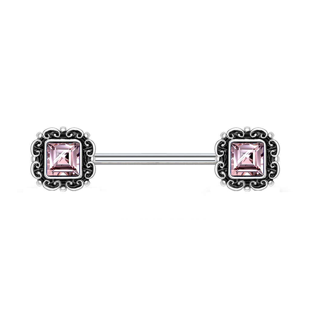 Brustwarzenpiercing Vintage Zirkonia-Quadrat Brustpiercing Nippelpiercing Chirurgenstahl viele Farben Stab 1,6/14mm