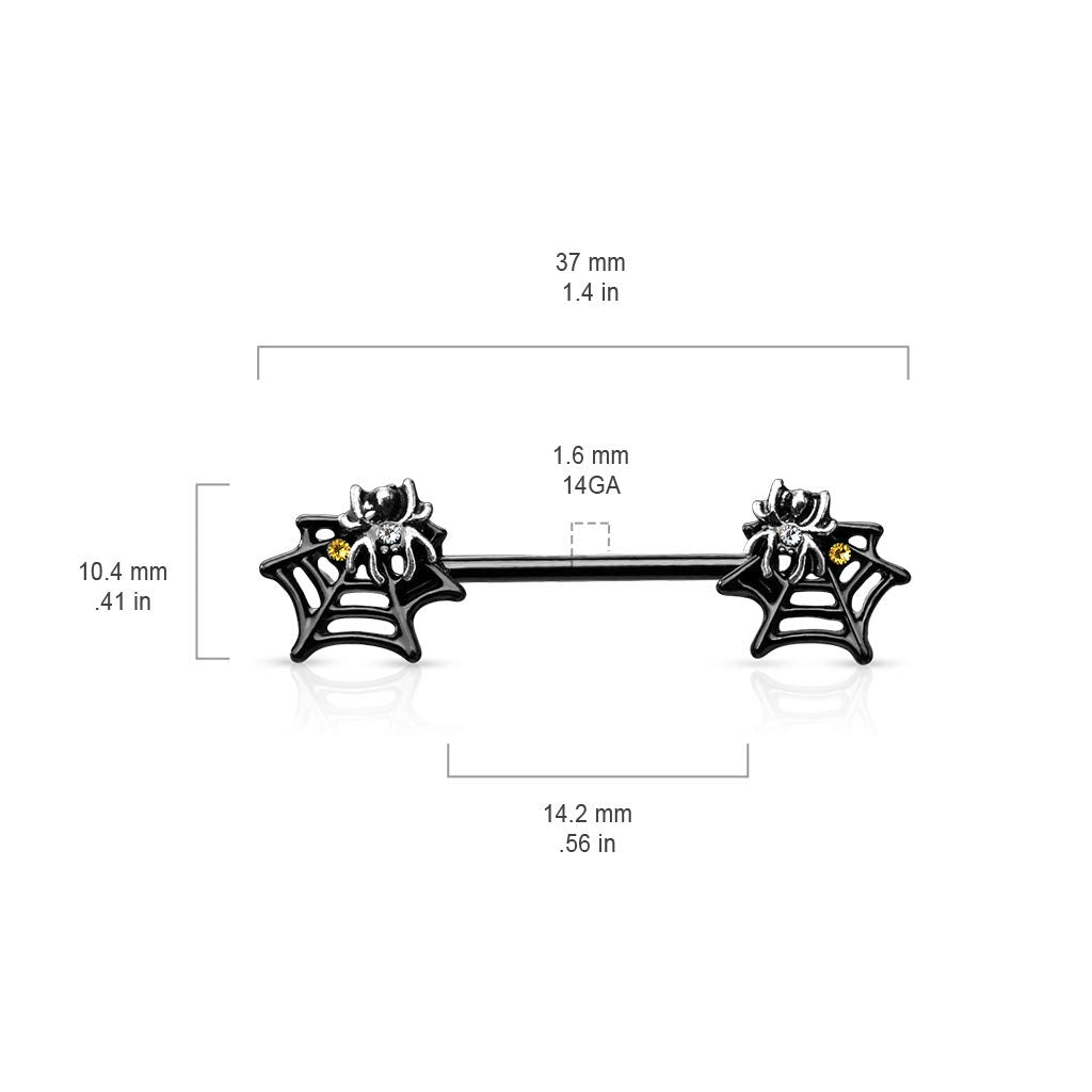 Brustwarzenpiercing Spinnen-Netze Schwarz Silber Clear Gelb Brustpiercing Nippelpiercing Intimpiercing Chirurgenstahl Stab 14mm