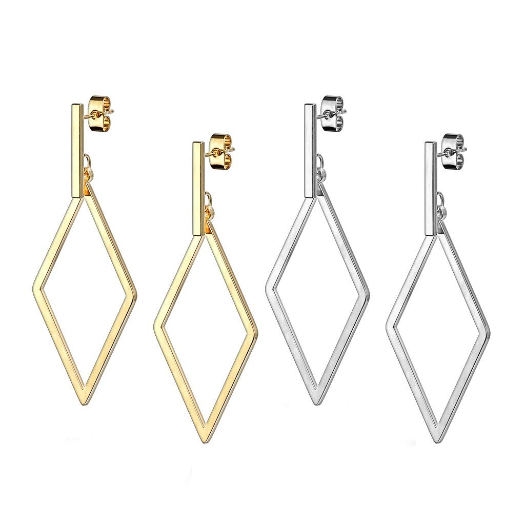 1 Paar Damen Ohrstecker Balken Anhänger Diamant-Design Ohrringe Chirurgenstahl Steckerverschluss Silber Gold