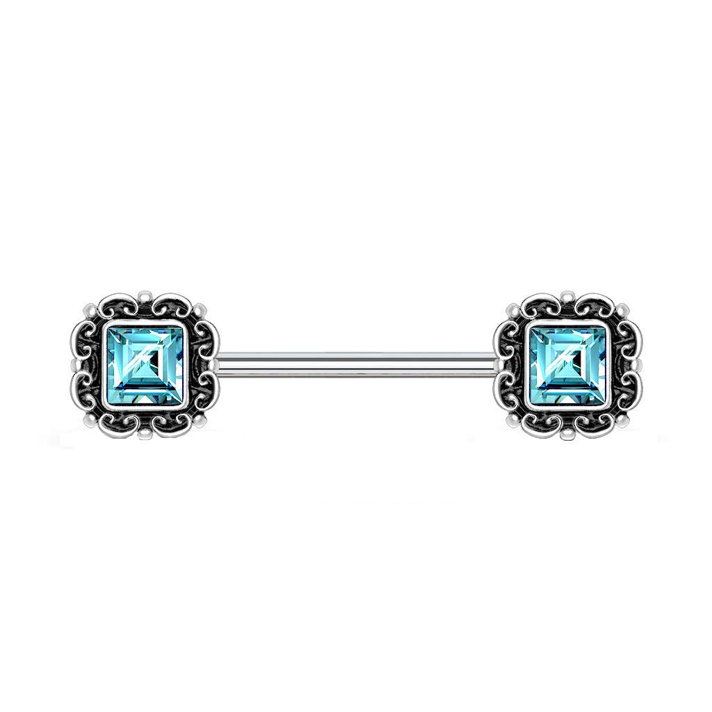 Brustwarzenpiercing Vintage Zirkonia-Quadrat Brustpiercing Nippelpiercing Chirurgenstahl viele Farben Stab 1,6/14mm