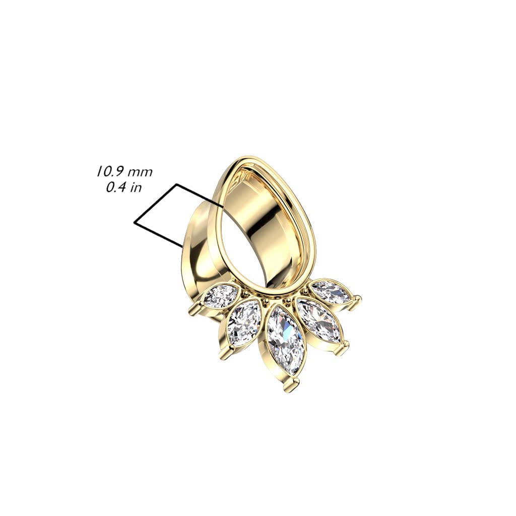 Ohrtunnel Silber Gold Tränen-tropfen 5 Marquise Zirkonia Chirurgenstahl Ohrpiercing Ohrschmuck Plug Sattelverschluss 8-16mm
