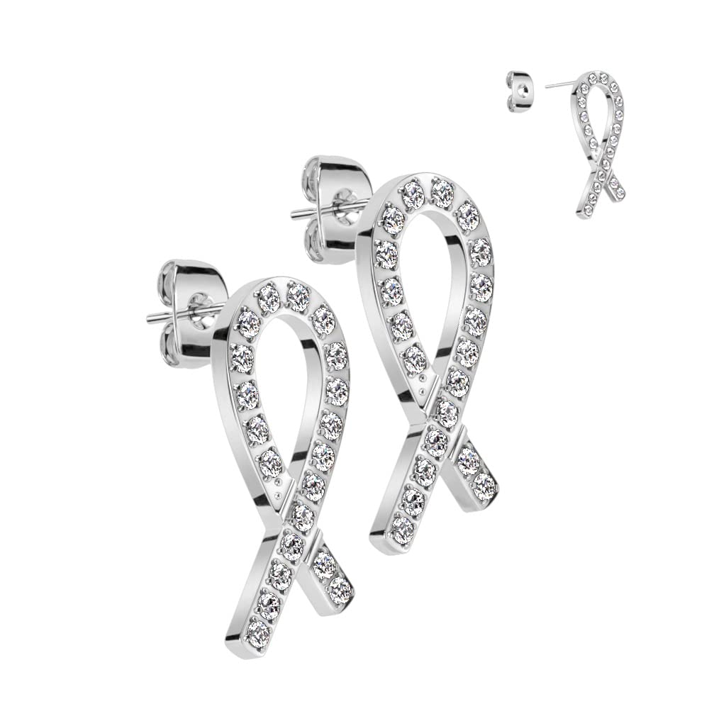 1 Paar Damen Ohrstecker Zirkonia Schleife Clear Chirurgenstahl Ohrringe Ohrhänger Silber Gold