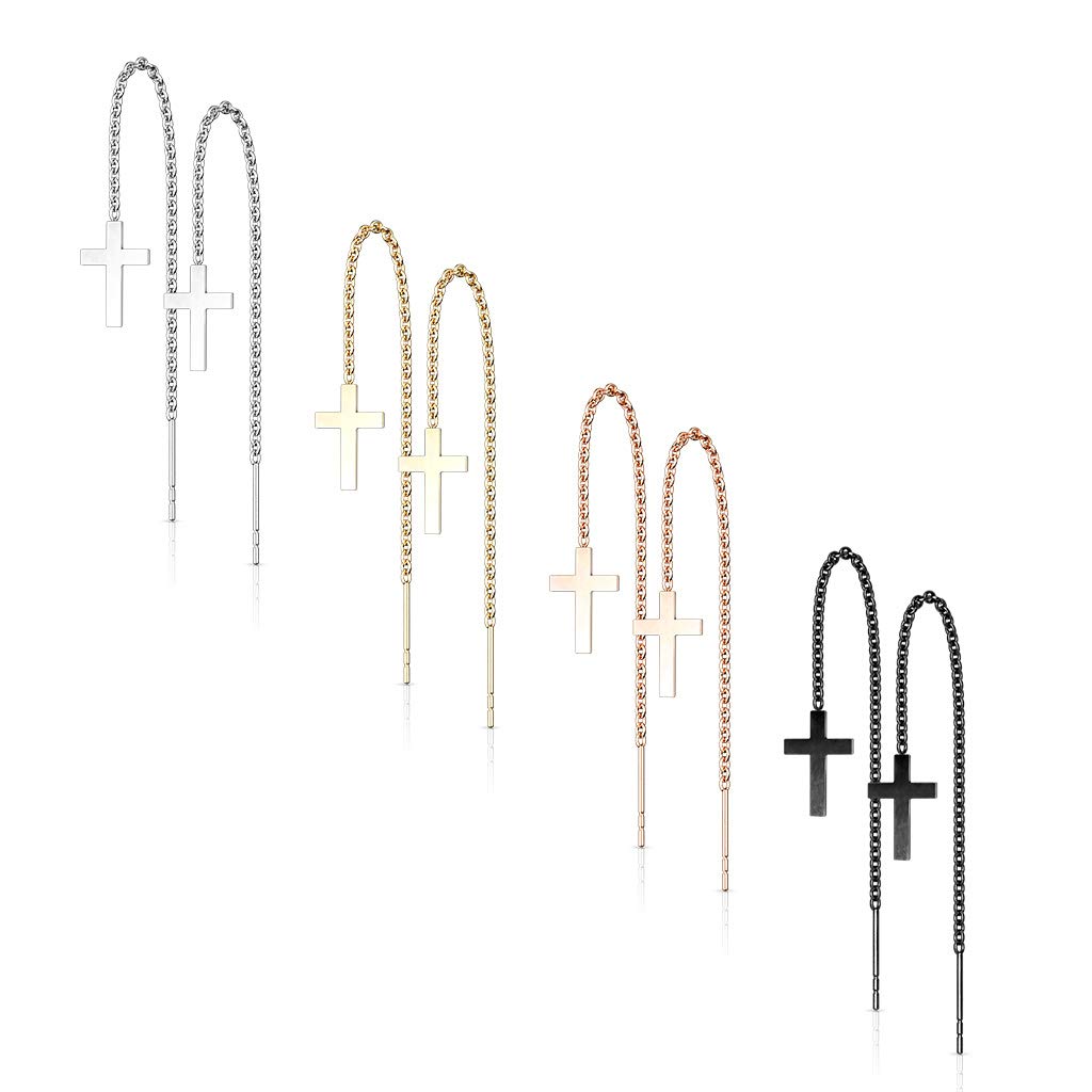 1 Paar Damen Durchzieher Ohrringe Kreuz-Anhänger Ohr-hänger e Ohrstecker Silber Gold Schwarz Roségold