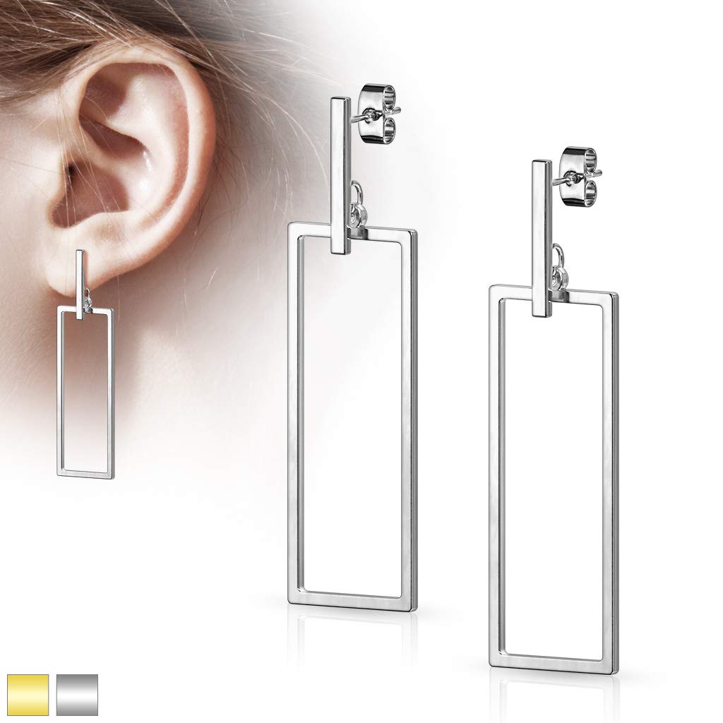 1 Paar Damen Ohrstecker Balken Anhänger Rechteck Ohrringe Chirurgenstahl Steckerverschluss Silber Gold