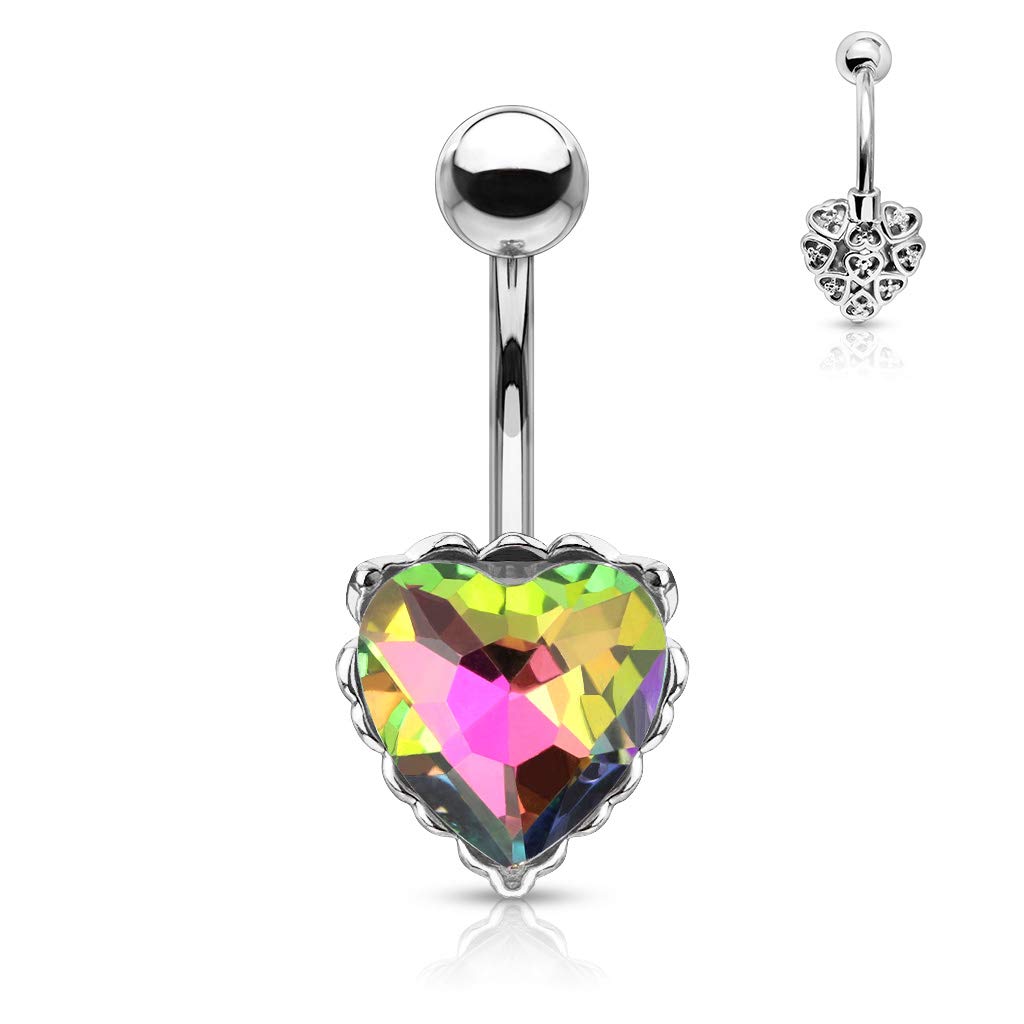 Bauchnabelpiercing Regenbogen-Effekt Kristall Herz Nabelpiercing Chirurgenstahl Bananabell viele Farben Stab 1,6/10mm