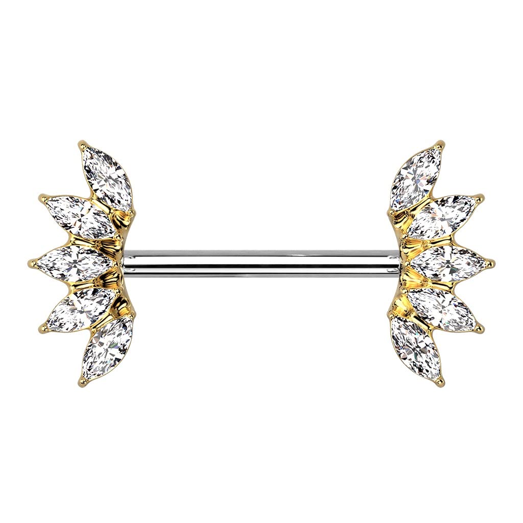 Brustwarzenpiercing Kristall-Fächer Zirkonia Clear Brustpiercing Nippelpiercing Chirurgenstahl Gold Roségold Stab 1,6/16mm