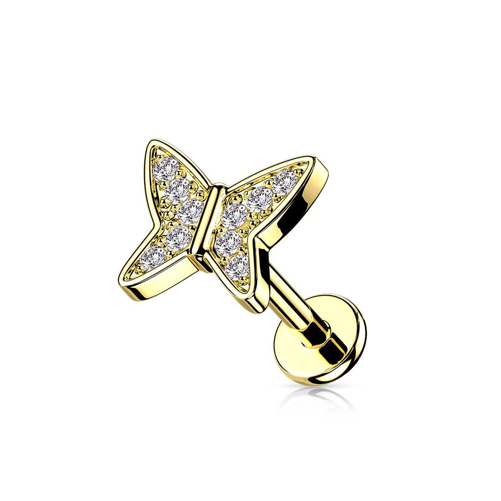 Knorpel Ohrstecker Schmetterling Silber Gold Roségold Pavé Zirkonia Clear Piercings Chirurgenstahl Schraubverschluss Stab 6/8mm lang