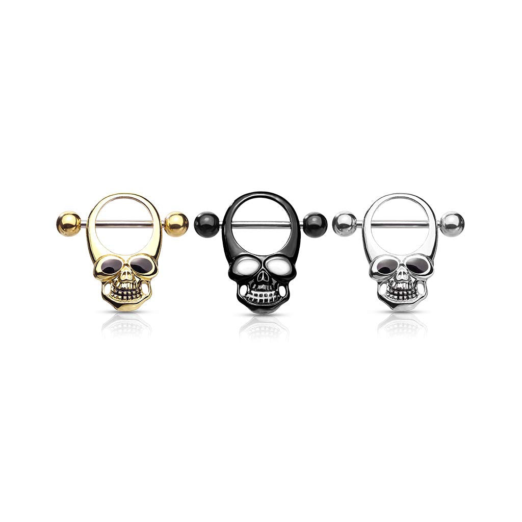 Brustwarzenpiercing Totenkopf Enamel-Augen Brustpiercing Nippelpiercing Chirurgenstahl Gold Silber Schwarz Stab 1,6/16mm