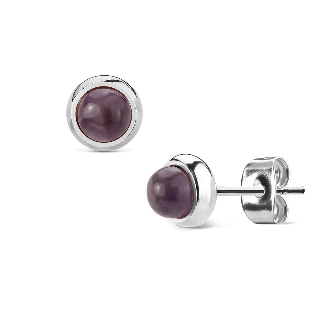 1 Paar Stud Ohrring Set Ohrstecker Chirurgenstahl Halbedelsteine eingefasst Amethyst Grüne Jade Tigerauge Türkis