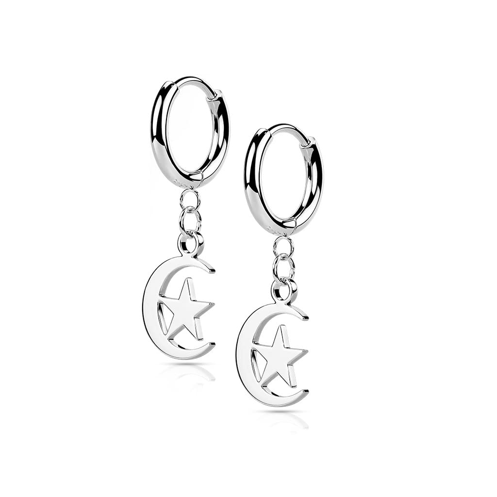 1 Paar Damen Creolen Ohrhänger Halb-Mond Stern-Anhänger Ohrringe Ohrstecker Chirurgenstahl Silber Gold Schwarz Roségold