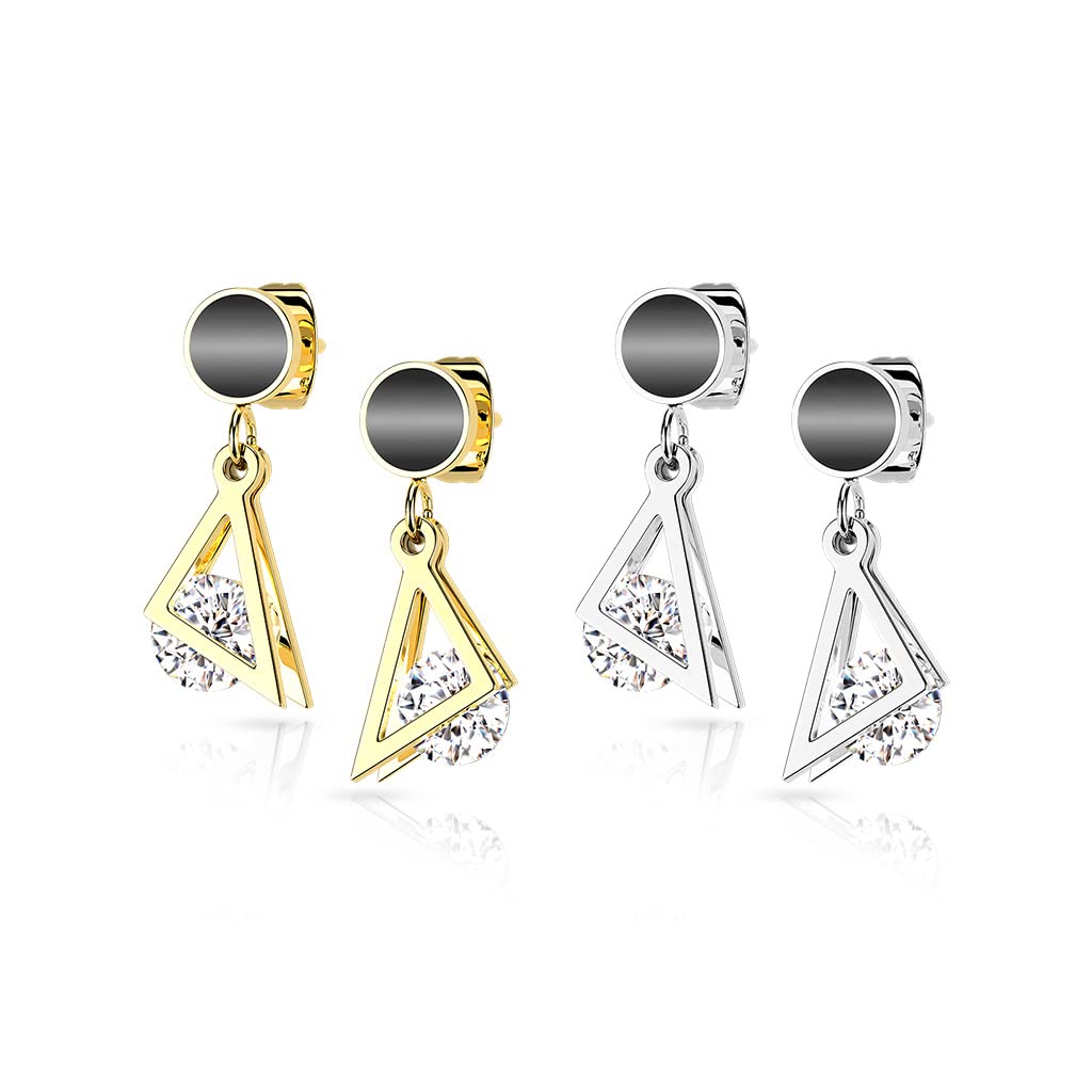 1 Paar Damen Ohrstecker schwarzer Enamel Dreieck-Anhänger Zirkonia Clear Chirurgenstahl Ohrringe Ohrhänger Silber Gold