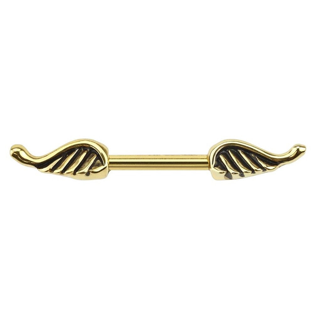 Engels-FLÜGEL Brustwarzenpiercing Brustpiercing Nippelpiercing Edelstahl VERGOLDET KRISTALL ZIRKONIA Clear PINK Aqua 1,6mm 12mm