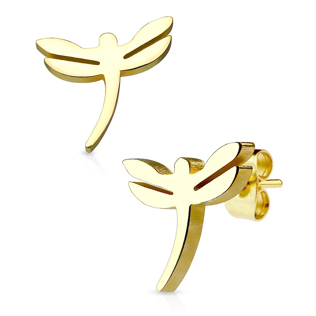 1 Paar Ohrringe Set Ohrstecker Edelstahl Chirurgenstahl Drachen Dragonfly gold silber