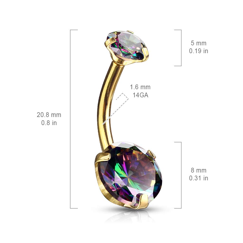 Bauchnabelpiercing 2 Regenbogen-Effekt Zirkonia Rund 8mm Nabelpiercing Chirurgenstahl Bananabell viele Farben Stab 1,6/10mm