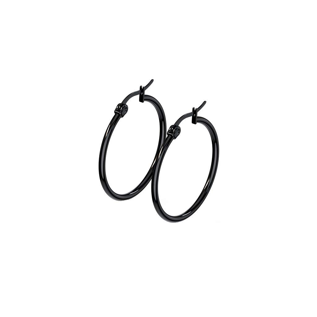 1 Paar Damen CREOLEN Ohrringe Ohrstecker Chirurgenstahl Schwarz 10 15 20 25 30 35 40 45 50 55 60 65 70 75 mm
