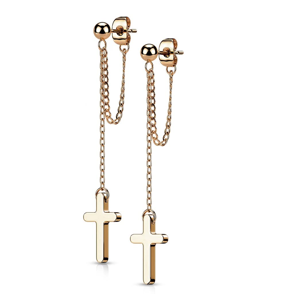 1 Paar Damen Ohrstecker Ketten-Kreuz Anhänger Chirurgenstahl Ohrringe Ohrhänger Silber Gold Schwarz Roségold