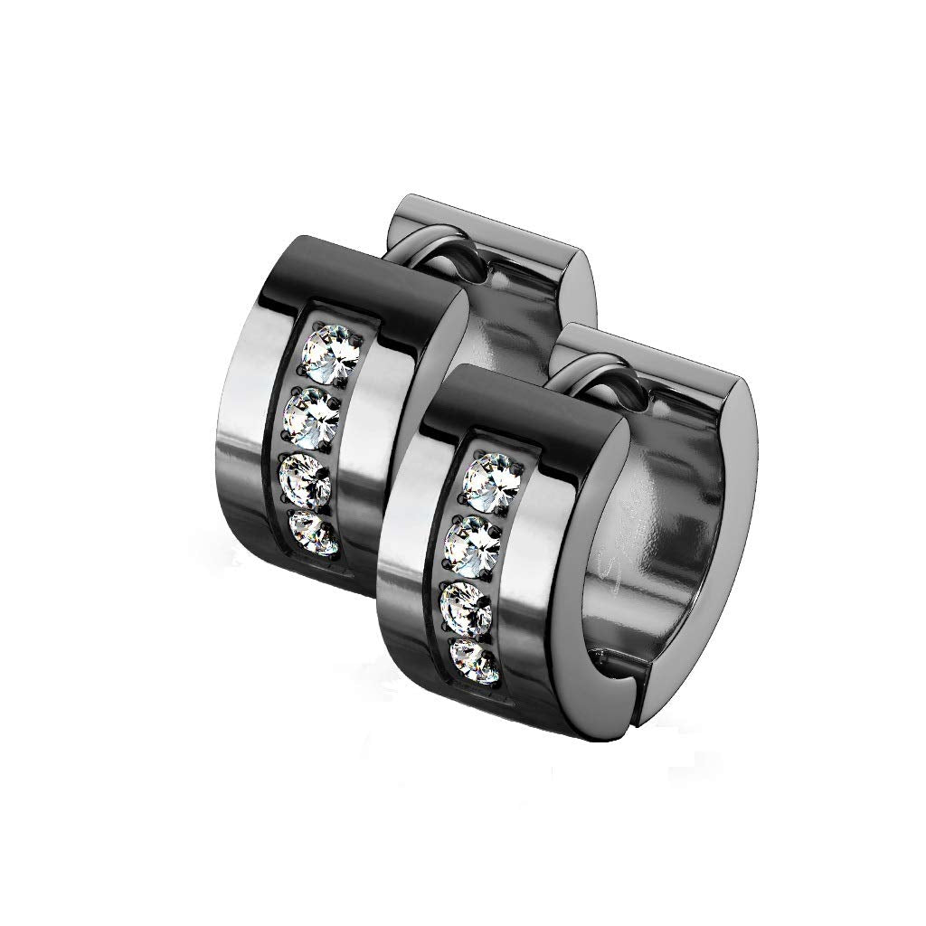 1 Paar Damen CREOLEN 4 Zirkonia Clear Ohrringe Ohrstecker Chirurgenstahl Gold Schwarz Silber Roségold 7mm