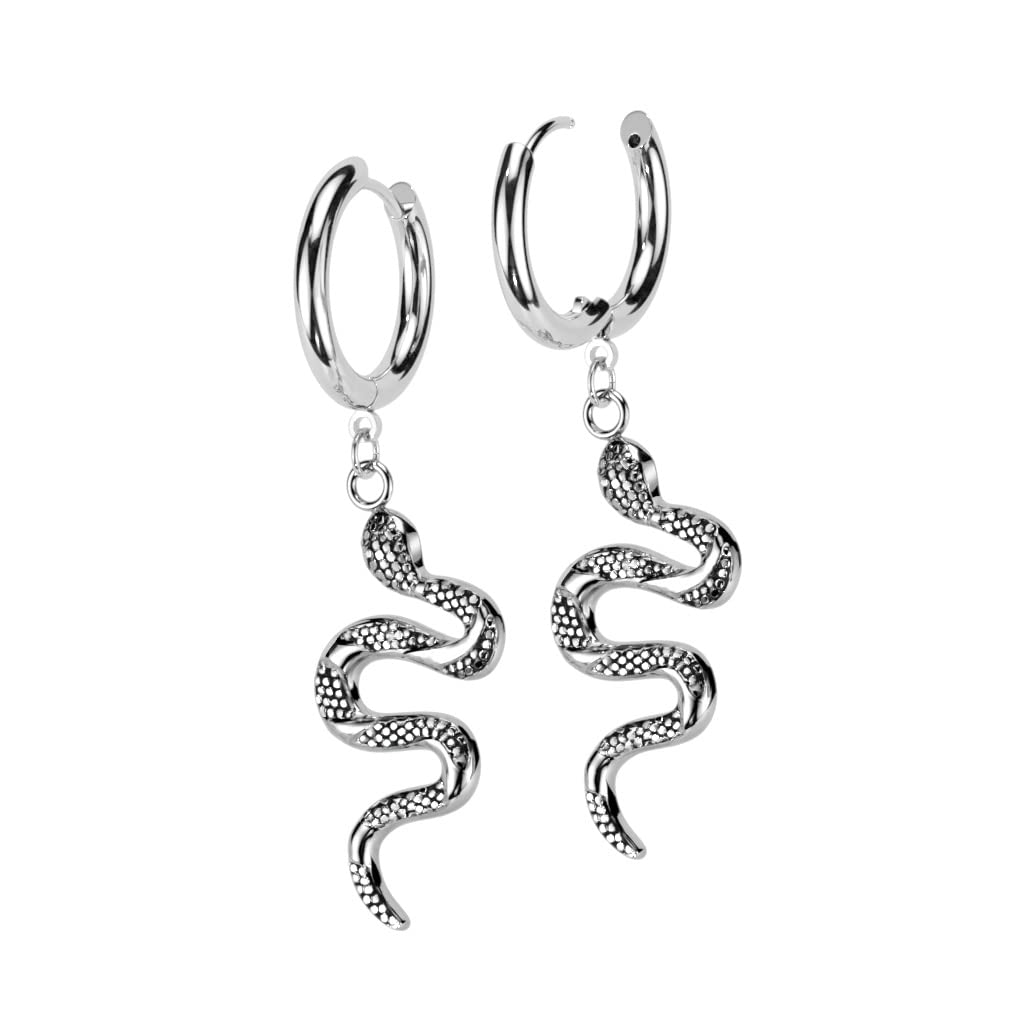 1 Paar Damen Creolen Ohrhänger Schlangen-Anhänger Ohrringe Ohrstecker Silber Gold Schwarz