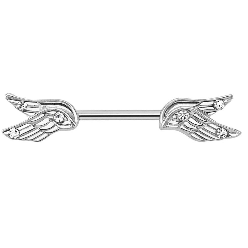 Engels-FLÜGEL Brustwarzenpiercing Brustpiercing Nippelpiercing Edelstahl VERGOLDET KRISTALL ZIRKONIA Clear PINK Aqua 1,6mm 12mm