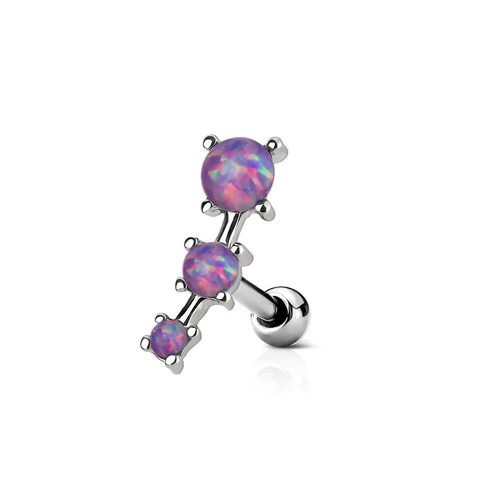 Knorpel Ohrstecker Dreifach Opal Cartilage Labret Piercings Tragus Silber Blau Weiß Grün Pink Lila Edelstahl Schraubverschluss