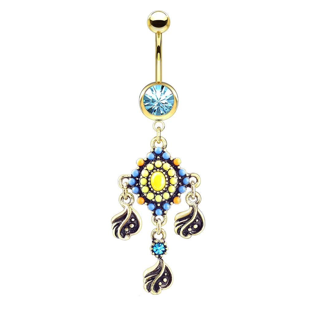 Bauchnabelpiercing AZTEKEN-Design Nabelpiercing Chirurgenstahl Bananabell Gold Silber viele Farben Stab 1,6/10mm