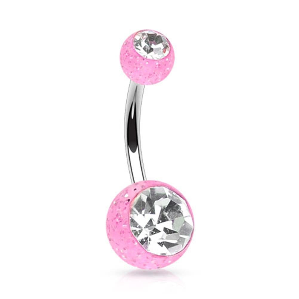 Bauchnabelpiercing 2 Glitzer-Kugeln 1,6mm 10mm Nabelpiercing Chirurgenstahl Bananabell Zirkonia Silber viele Farben