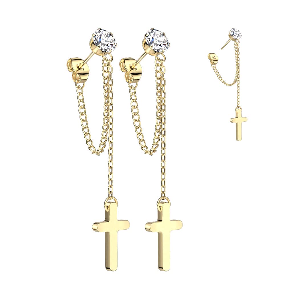 1 Paar Damen Ohrstecker Zirkonia Clear Ketten-Kreuz Anhänger Chirurgenstahl Ohrringe Ohrhänger Silber Gold Schwarz