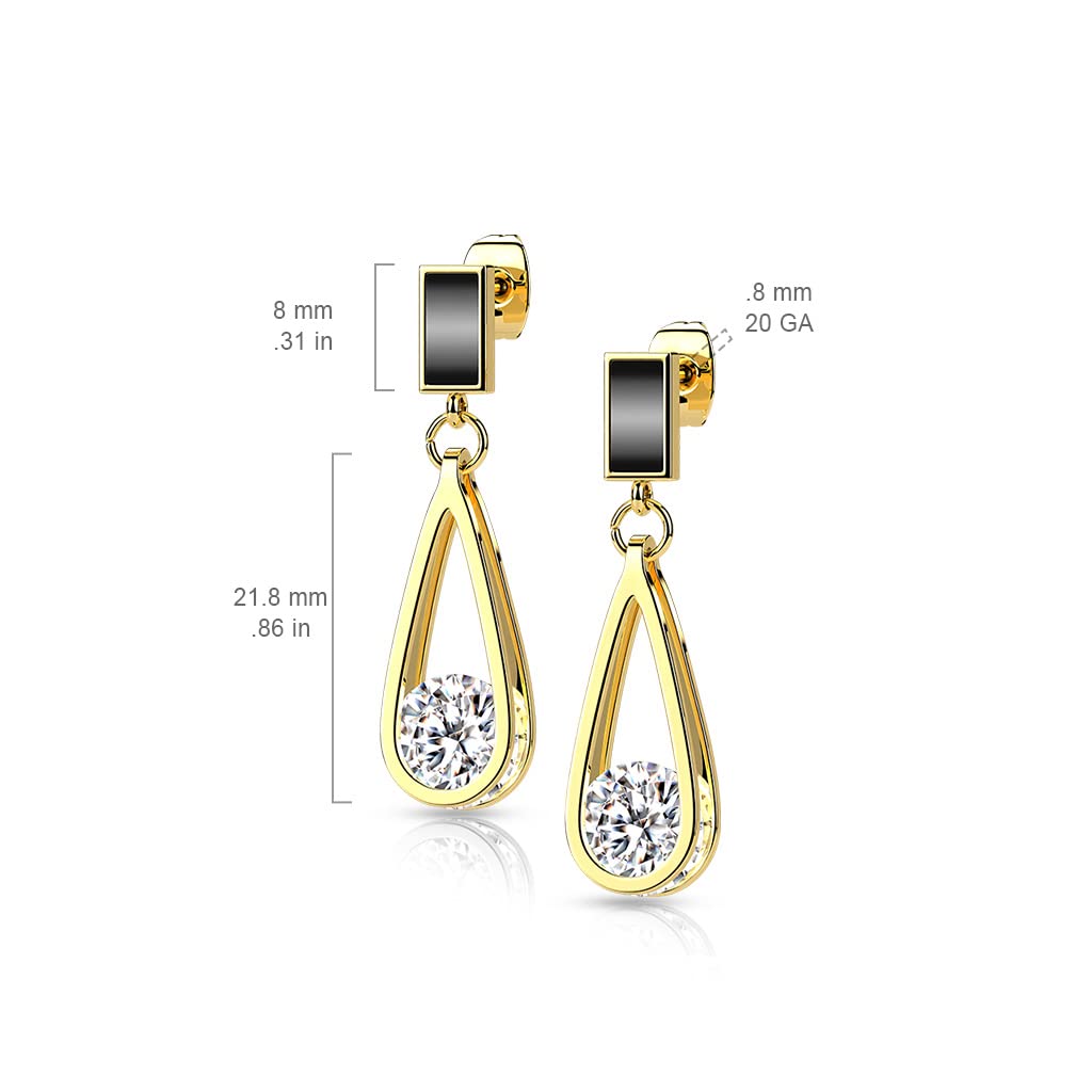 1 Paar Damen Ohrstecker schwarzer Enamel Tropfen-Anhänger Zirkonia Clear Chirurgenstahl Ohrringe Ohrhänger Silber Gold