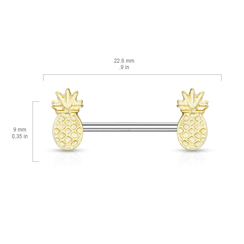 Brustwarzenpiercing GOLDENE Ananas Brustpiercing Nippelpiercing Chirurgenstahl Gold Stab 1,6/14mm
