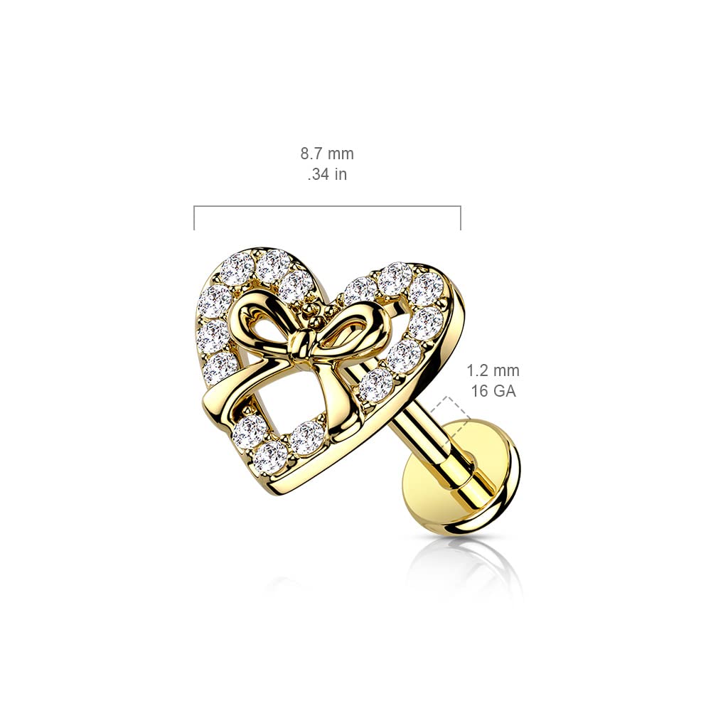 Knorpel Ohrstecker Herz Schleife Silber Gold Roségold Pavé Zirkonia Clear Piercings Chirurgenstahl Schraubverschluss Stab 6/8mm lang