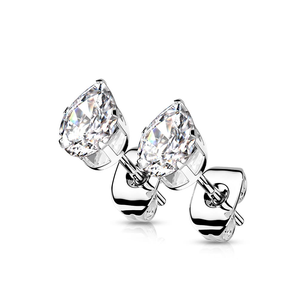 1 Paar Damen Ohrstecker Zirkonia Tränen-Tropfen Ohrringe Chirurgenstahl e viele Farben 3-7mm