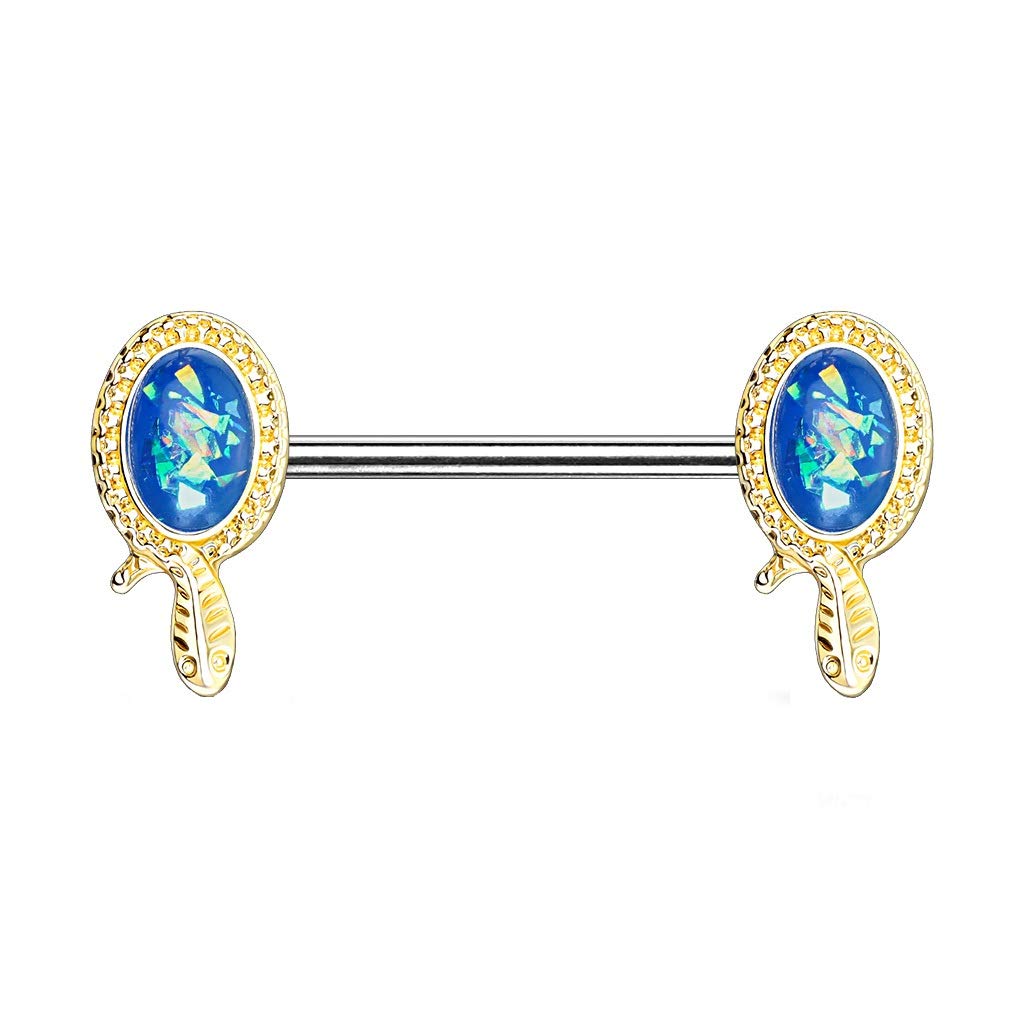 Brustwarzenpiercing Glitzer-Opal Schlange Brustpiercing Nippelpiercing Chirurgenstahl Gold Roségold Silber Stab 1,6/14mm