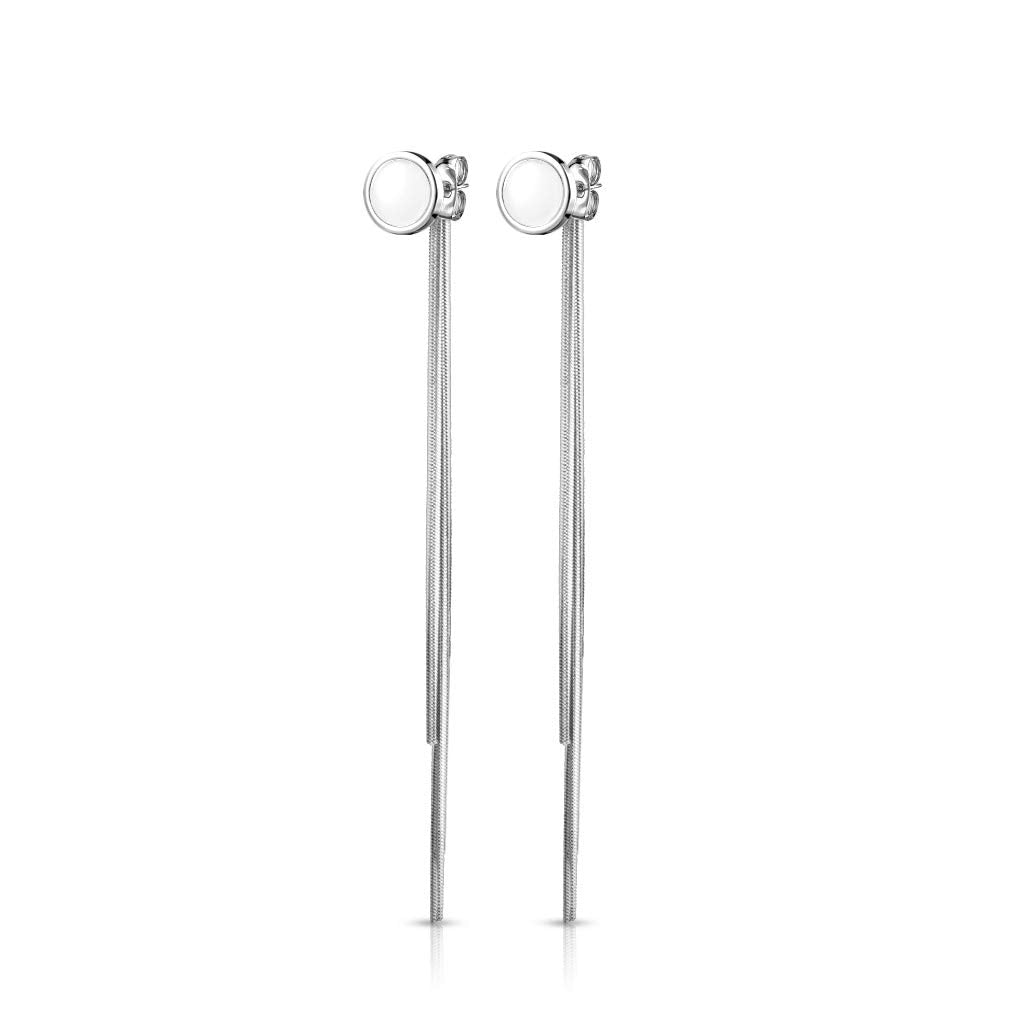 1 Paar Damen Ohrringe Enamel Kreis 8mm Ketten Anhänger e Ohrstecker Chirurgenstahl Weiß Schwarz Silber Länge 65,7mm