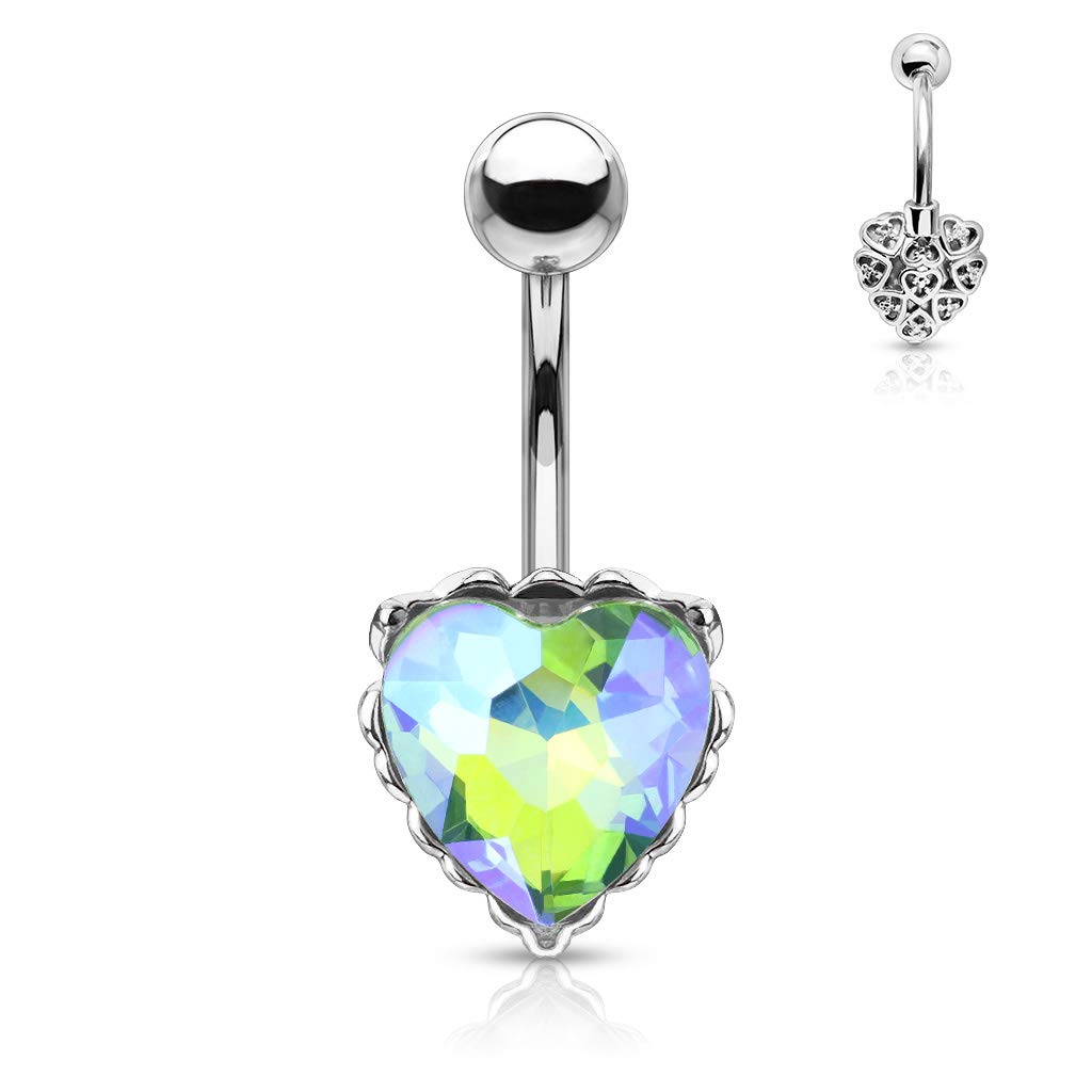 Bauchnabelpiercing Regenbogen-Effekt Kristall Herz Nabelpiercing Chirurgenstahl Bananabell viele Farben Stab 1,6/10mm