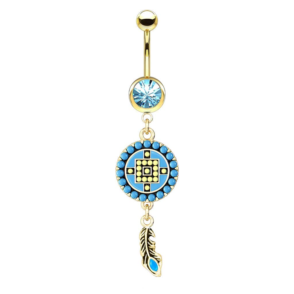 Bauchnabelpiercing AZTEKEN-Design Nabelpiercing Chirurgenstahl Bananabell Gold Silber viele Farben Stab 1,6/10mm