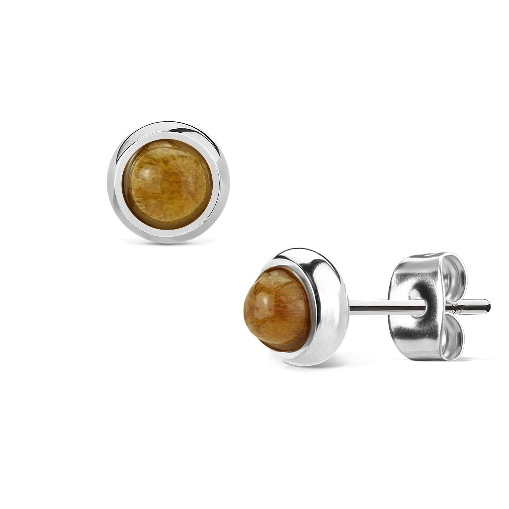 1 Paar Stud Ohrring Set Ohrstecker Chirurgenstahl Halbedelsteine eingefasst Amethyst Grüne Jade Tigerauge Türkis