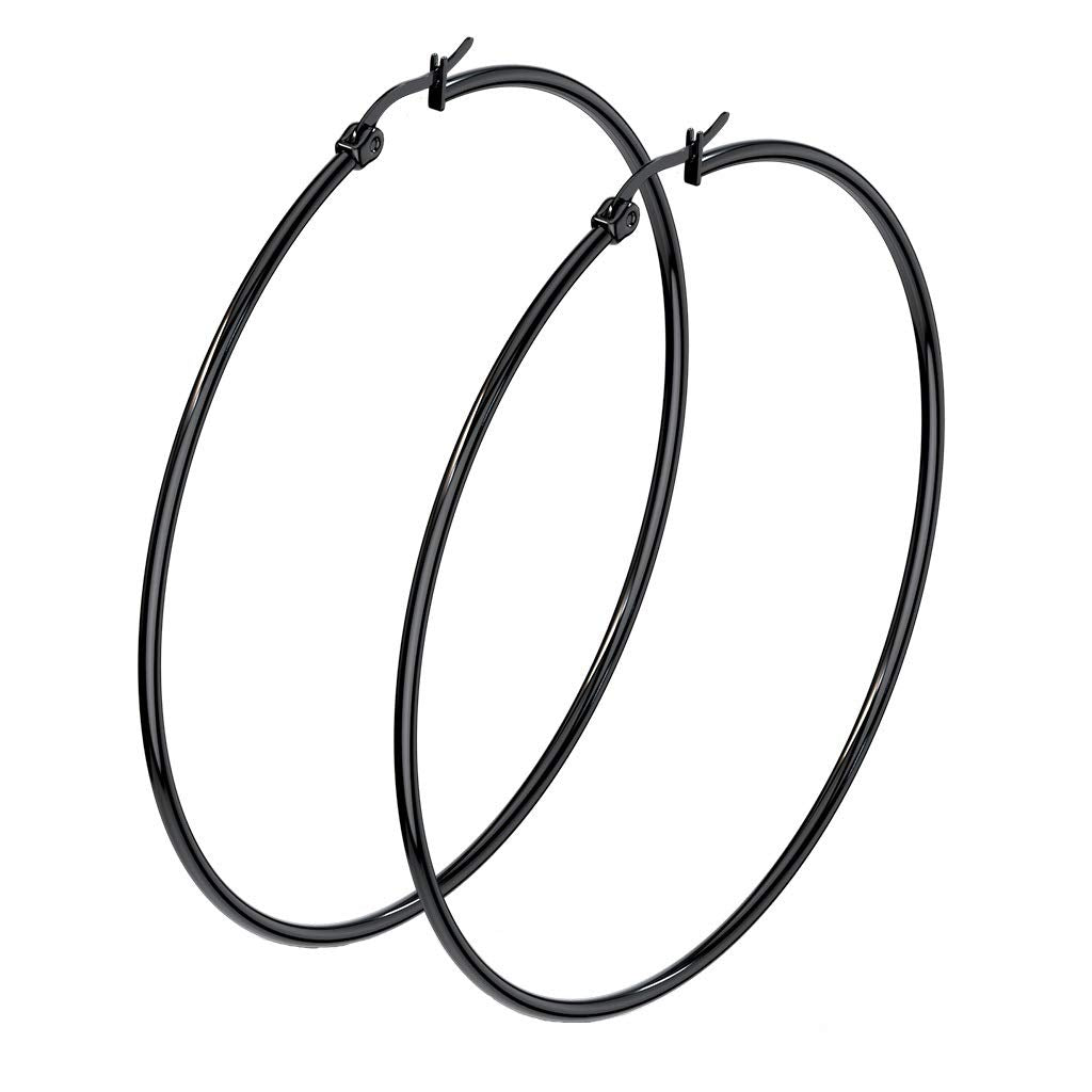 1 Paar Damen CREOLEN Ohrringe Ohrstecker Chirurgenstahl Schwarz 10 15 20 25 30 35 40 45 50 55 60 65 70 75 mm