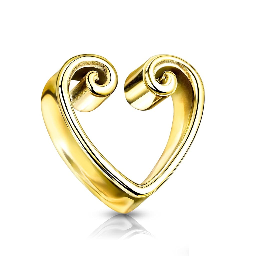 Ohrtunnel Vintage-Herz Gold Ohrpiercing Chirurgenstahl Ohrschmuck Plug 8-25mm Sattelverschluss