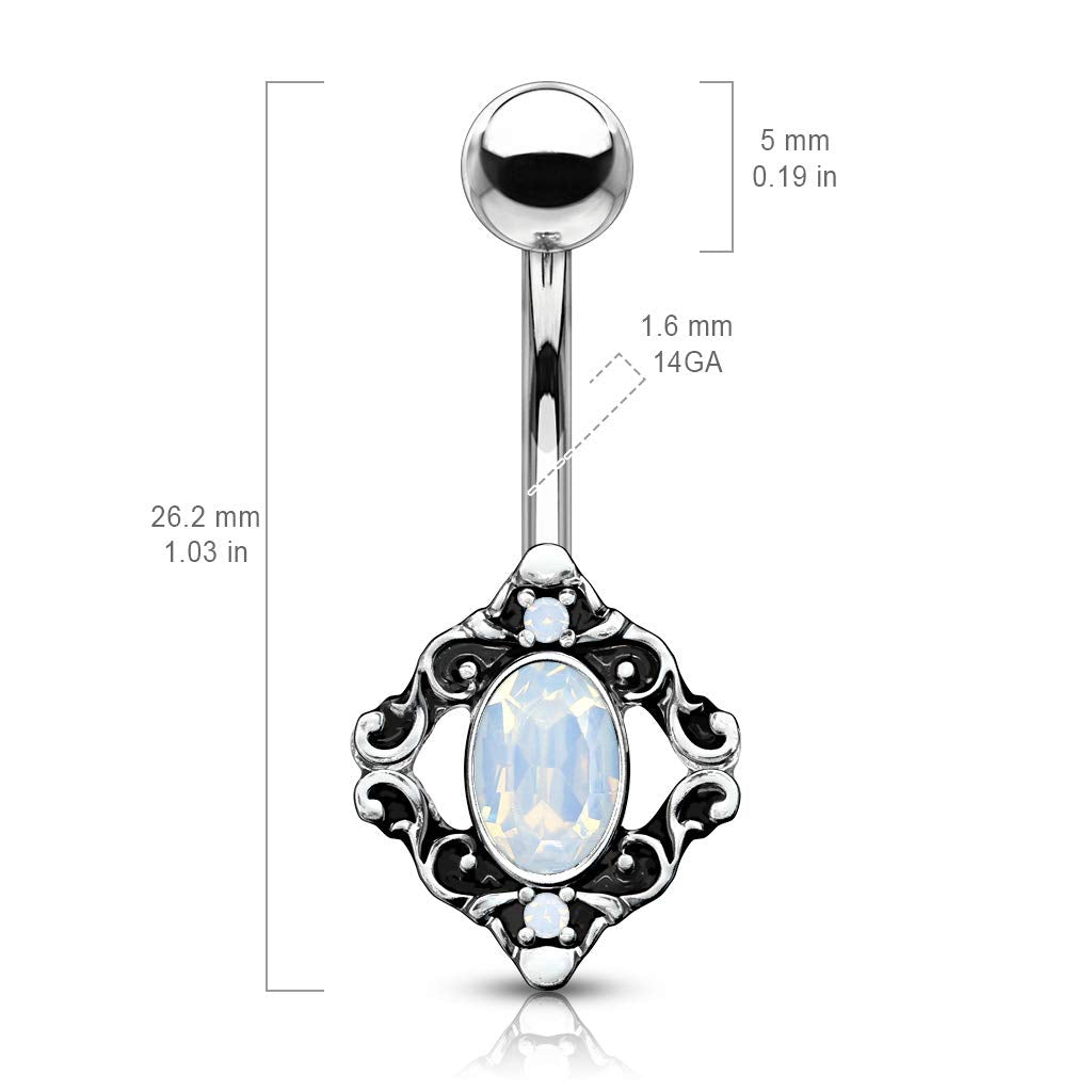 Bauchnabelpiercing Opal-Optik Antik-Silber Nabelpiercing Chirurgenstahl Bananabell Silber Rosa Grün Weiß Stab 1,6/10mm
