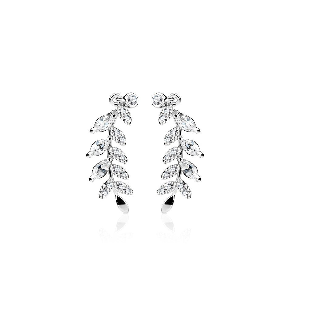 1 Paar Ohrklemmen BLÄTTER 21 x 3mm Set Ohrringe Ohrclip Ohrstecker Chirurgenstahl Zirkonia Silber Gold Roségold