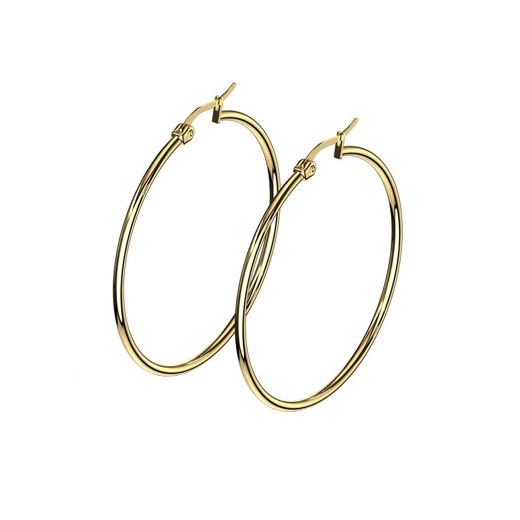 1 Paar Damen CREOLEN Ohrringe Ohrstecker Chirurgenstahl Gold 10 15 20 25 30 35 40 45 50 55 60 65 70 75 mm