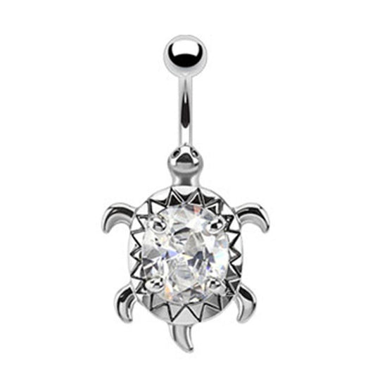 Bauchnabelpiercing SCHILDKRÖTE 1,6mm 10mm Nabelpiercing Edelstahl Chirurgenstahl Bananabell Zirkonia Silber Aqua Pink Clear Lila