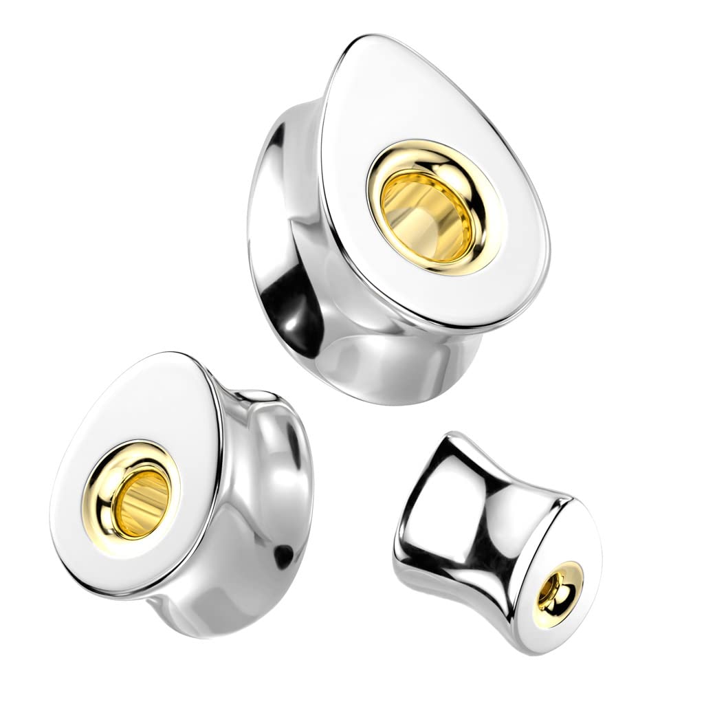Ohrplug Tränen-Tropfen Silber Hohles Zentrum Gold Chirurgenstahl Ohrpiercing Ohrschmuck Tunnel Sattelverschluss 8-16mm