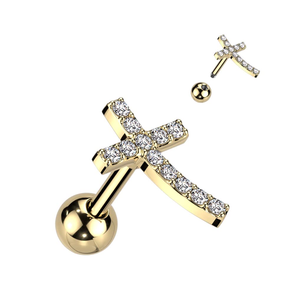 Knorpel Ohrstecker Kreuz Zirkonia Clear Silber Gold Piercings Chirurgenstahl Schraubverschluss Stab 6mm lang